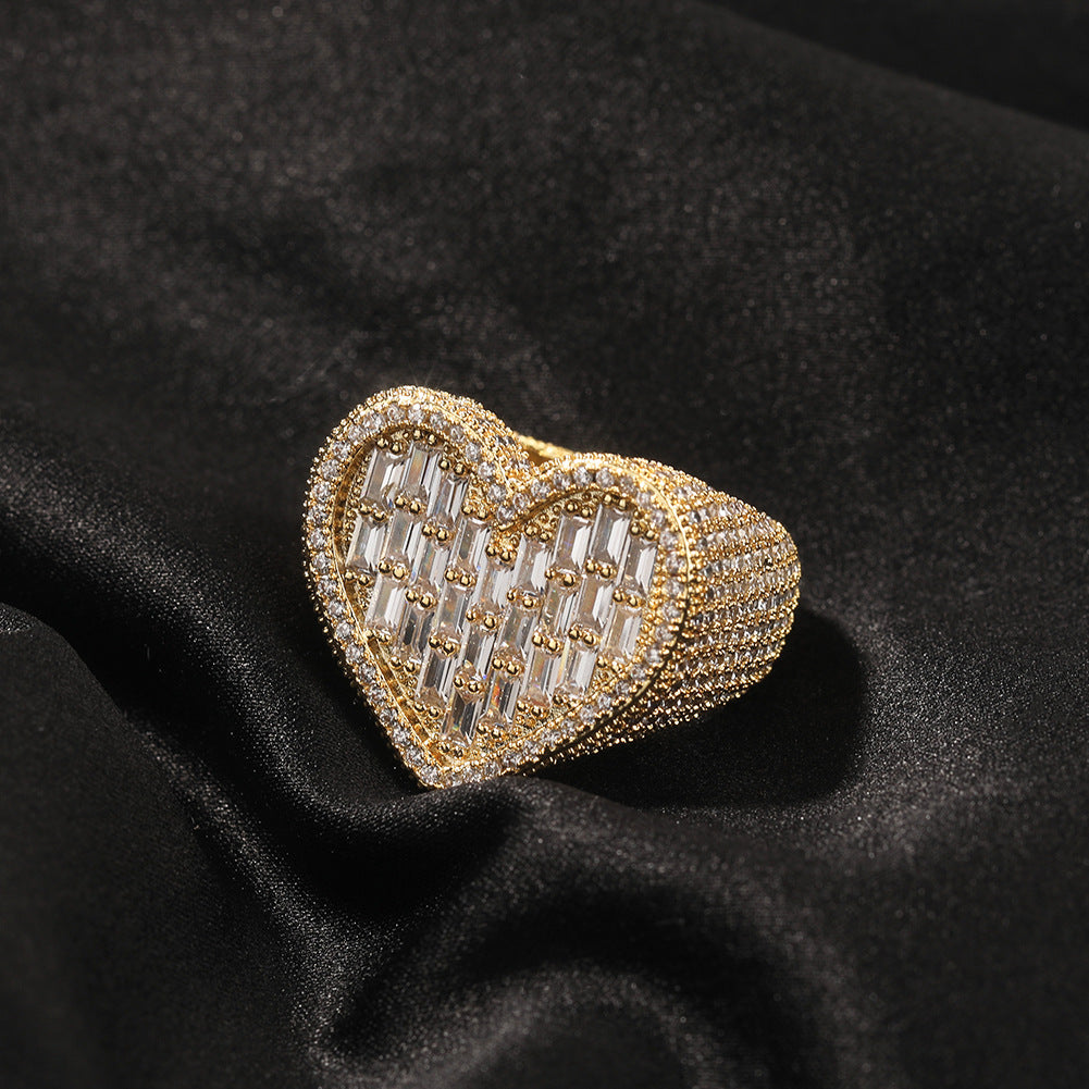 Hip-hop T-square heart-shaped zircon ring - MERGE.DAY.1.FREESTYLE