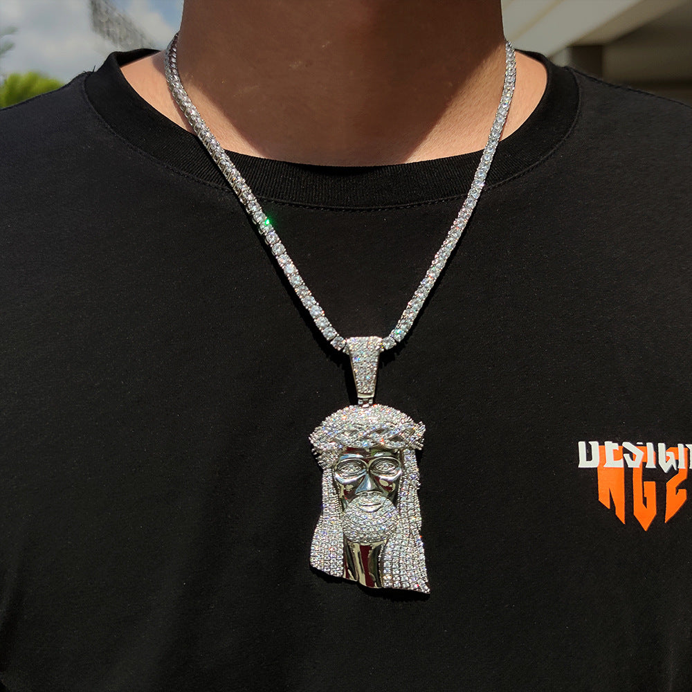 Micro Paved Zircon Jesus Head Hip Hop Men's Pendant Necklace - MERGE.DAY.1.FREESTYLE