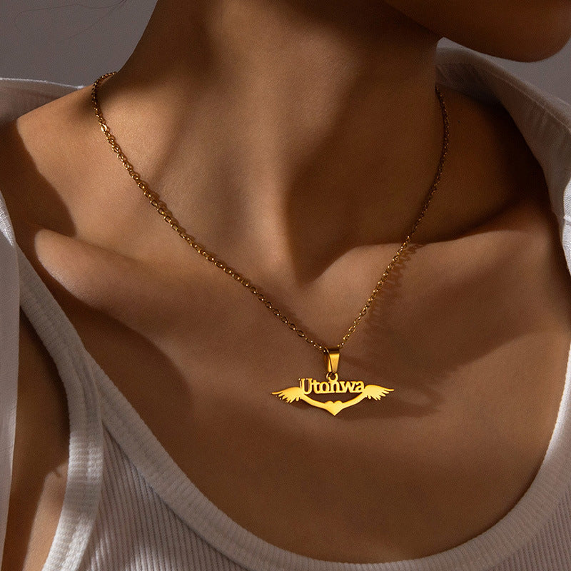 Personalized name necklace wings love pendant clavicle chain - MERGE.DAY.1.FREESTYLE