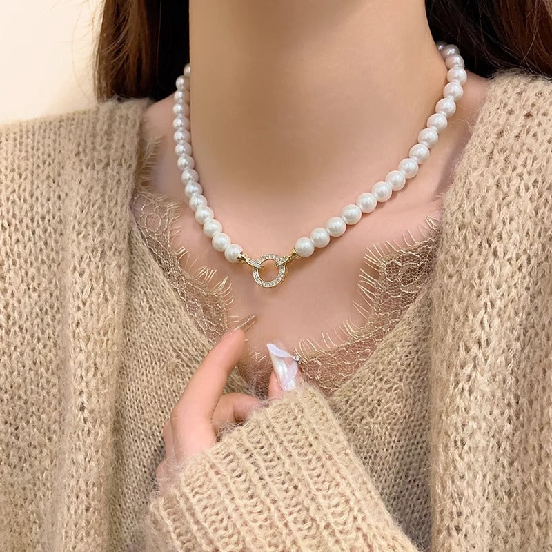 day collar large pearl inlaid zircon necklace - MERGE.DAY.1.FREESTYLE
