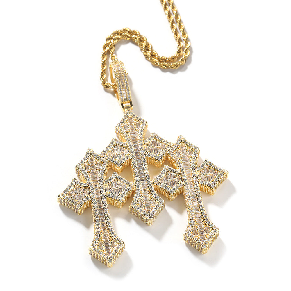 Retro Cross Square Zircon Inlay Necklace - MERGE.DAY.1.FREESTYLE