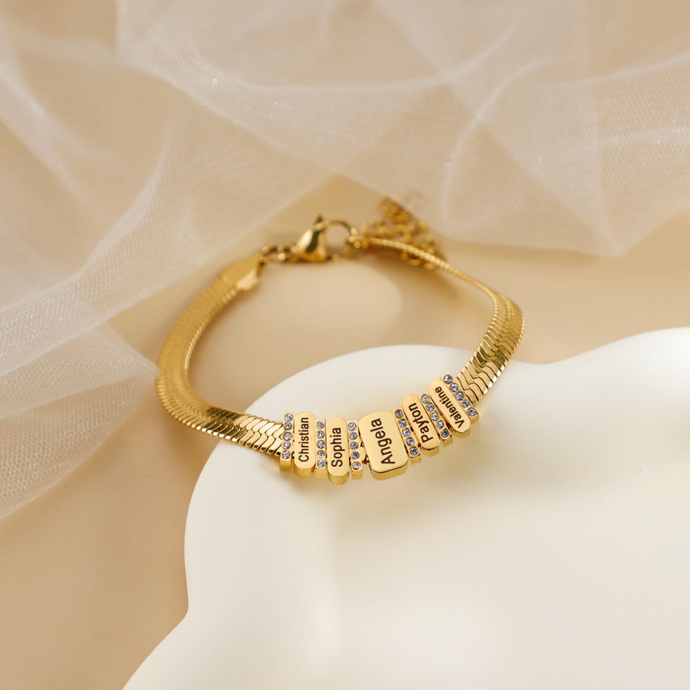 Flat snake bone chain diamond engraving bracelet - MERGE.DAY.1.FREESTYLE