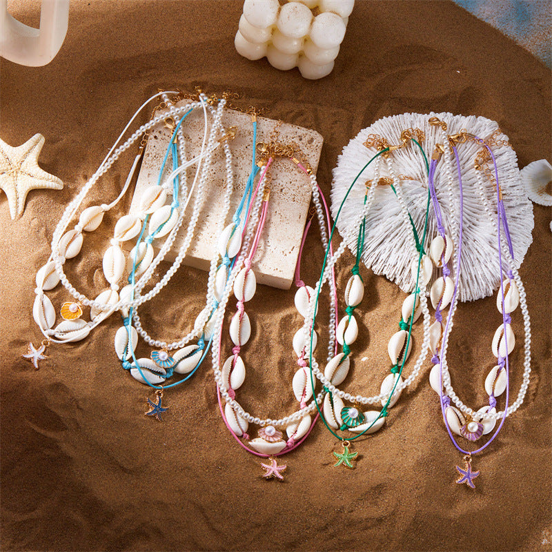 starfish necklace pearl multi-layer stacking necklace - MERGE.DAY.1.FREESTYLE