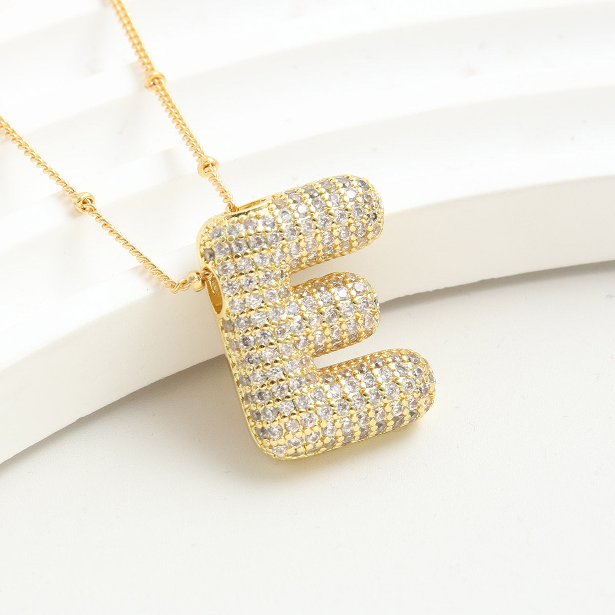 Bubble Initial Necklace 14k Gold Plated Cubic Zirconia - MERGE.DAY.1.FREESTYLE