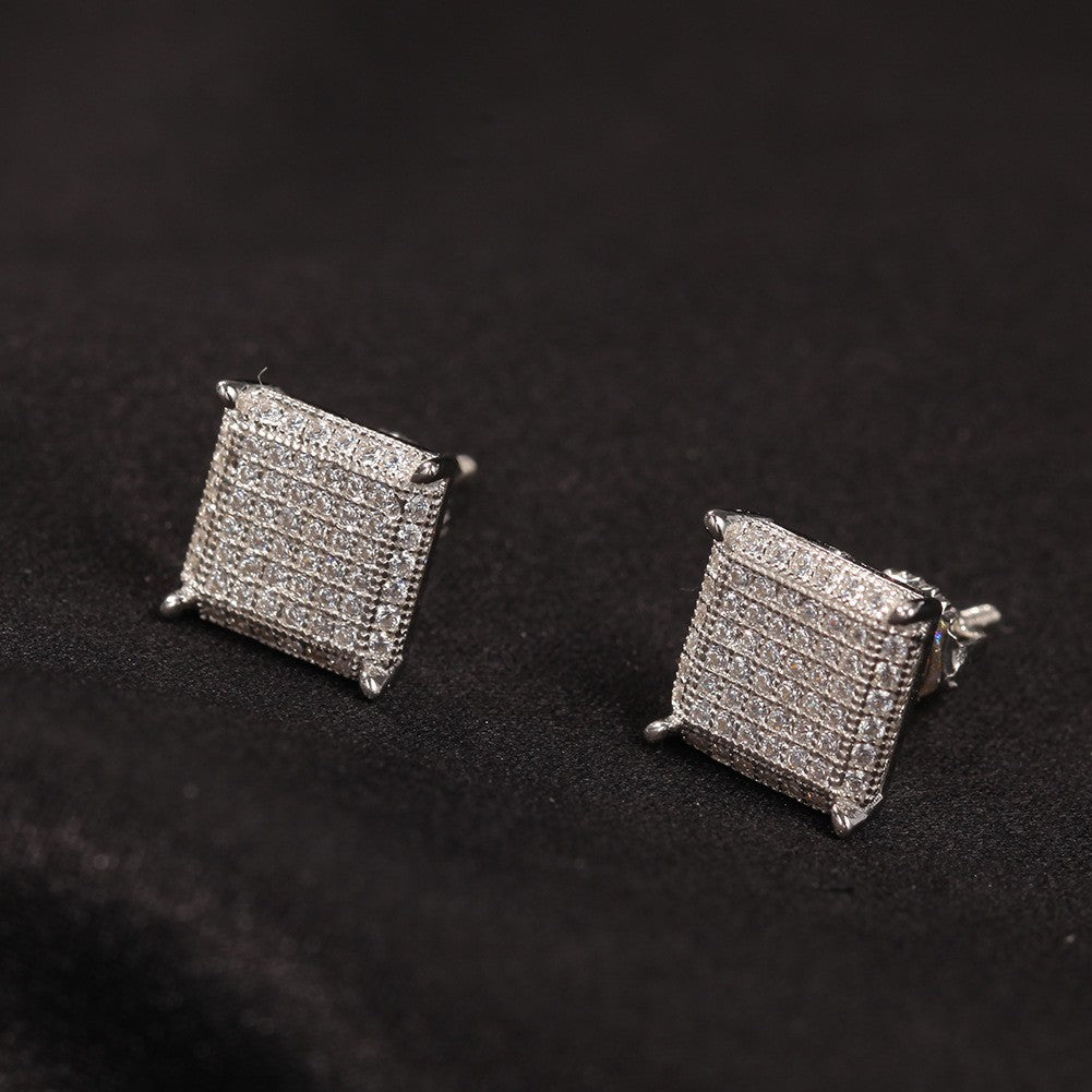 Hip Hop diamond-encrusted 925 silver stud earrings - MERGE.DAY.1.FREESTYLE