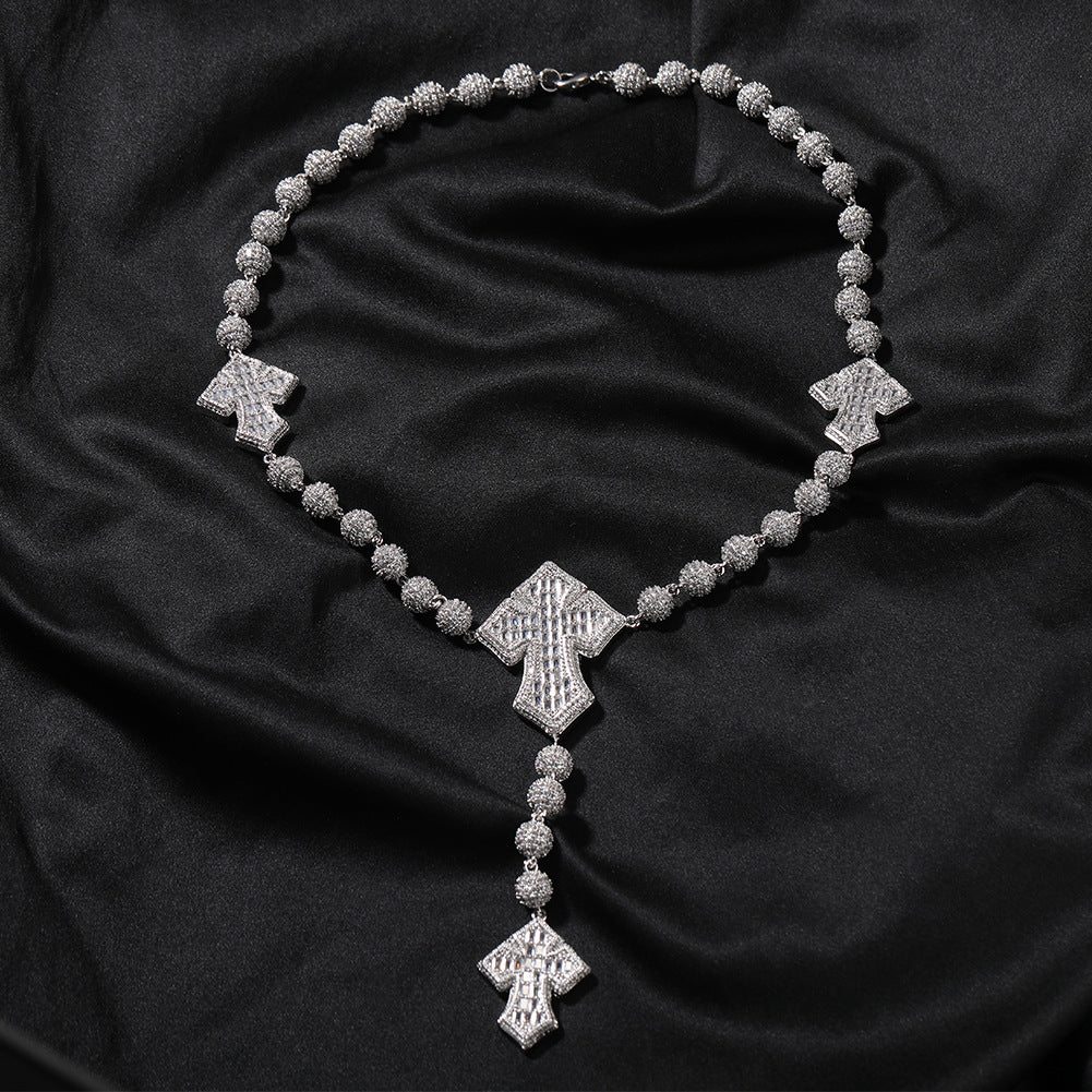moissanite chain round bead cross necklace - MERGE.DAY.1.FREESTYLE