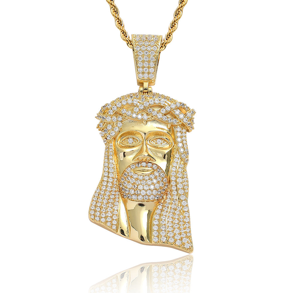 Micro Paved Zircon Jesus Head Hip Hop Men's Pendant Necklace - MERGE.DAY.1.FREESTYLE