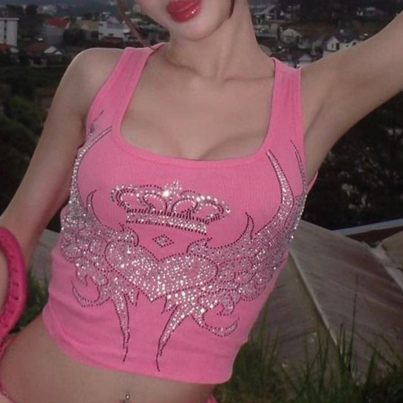 2023 Spring and summer new fashion sexy U-neck hot diamond slim vest top - MERGE.DAY.1.FREESTYLE