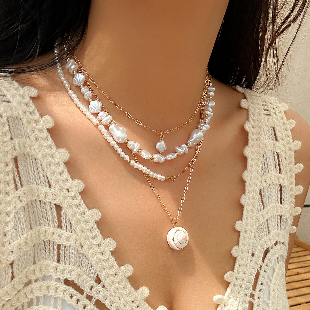 starfish necklace shell conch tassel multi-layer necklace - MERGE.DAY.1.FREESTYLE