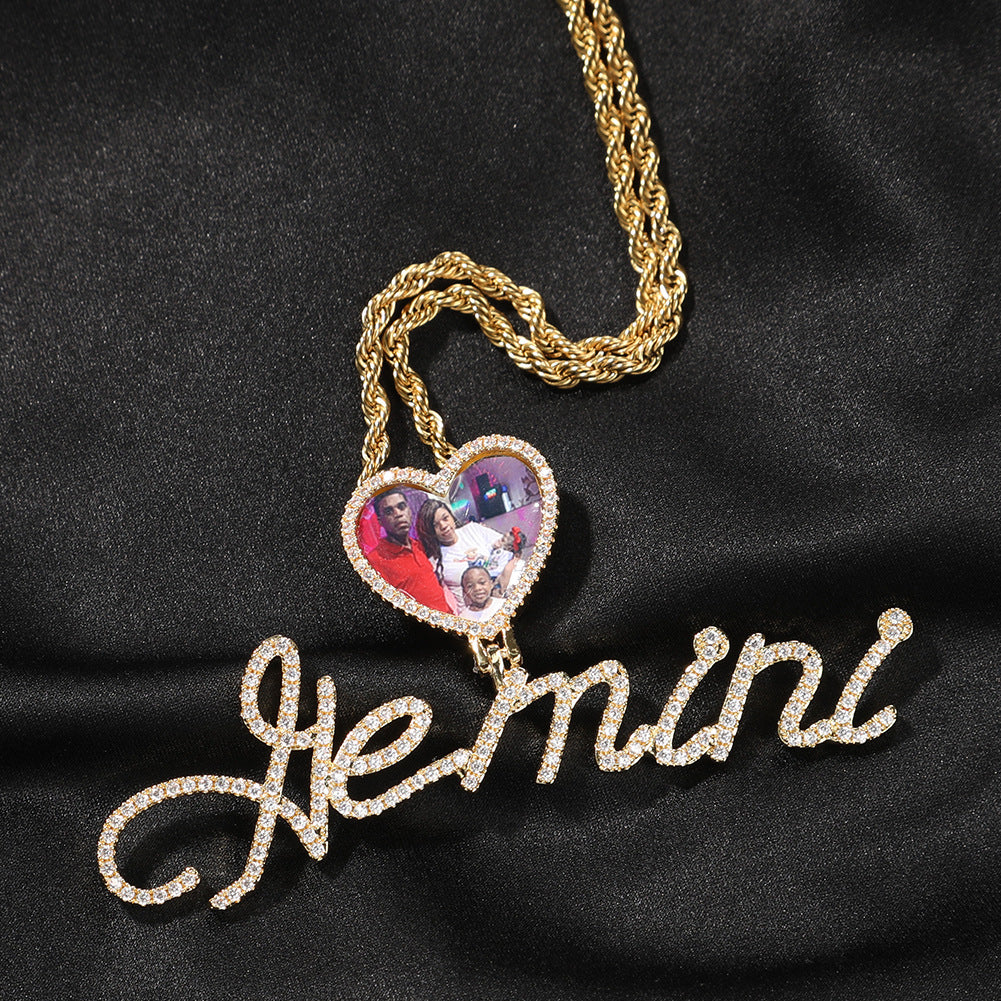 Love Photo Pendant Letter Necklace DIY Zircon Photo Frame Necklace - MERGE.DAY.1.FREESTYLE