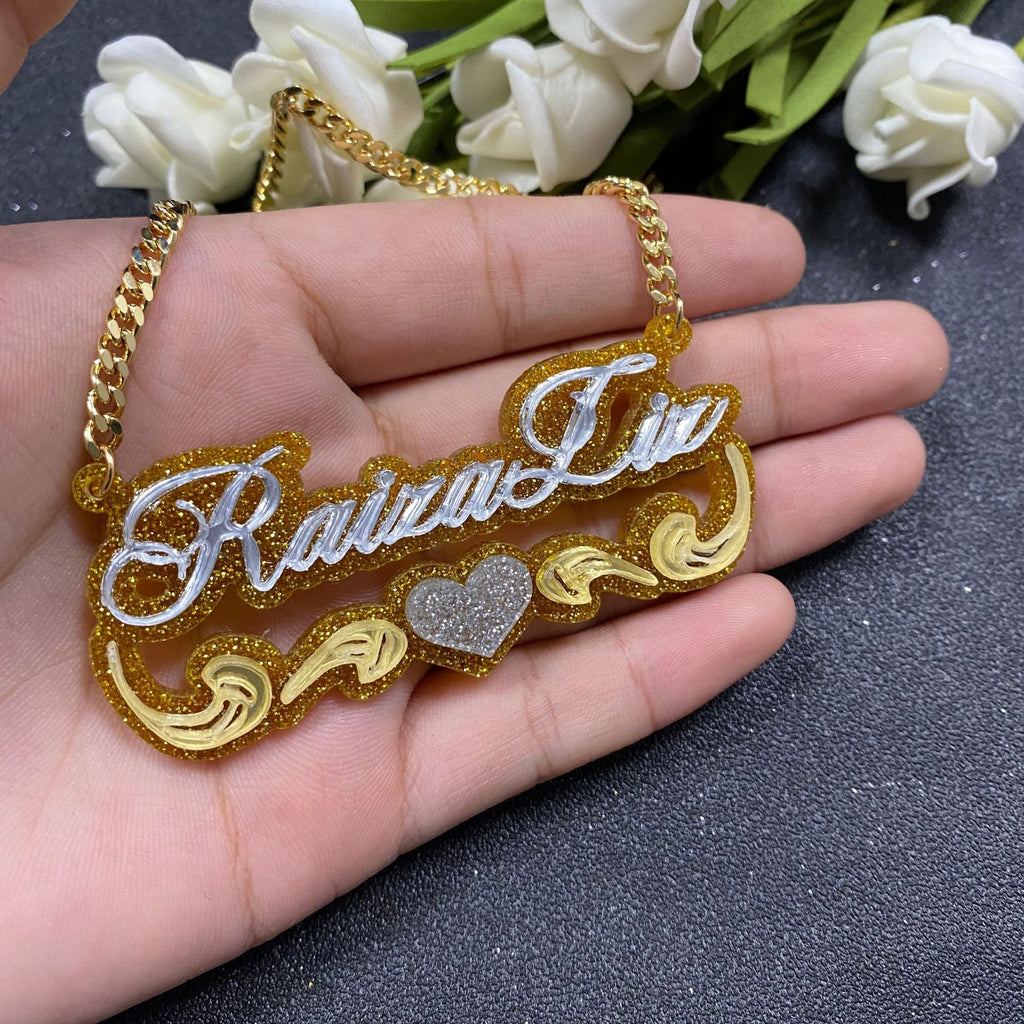 Custom creative name acrylic bamboo earrings necklace glitter set - MERGE.DAY.1.FREESTYLE