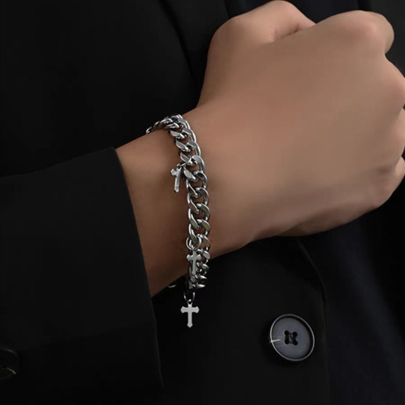 Cuban Titanium Steel Small Cross Bracelet - MERGE.DAY.1.FREESTYLE