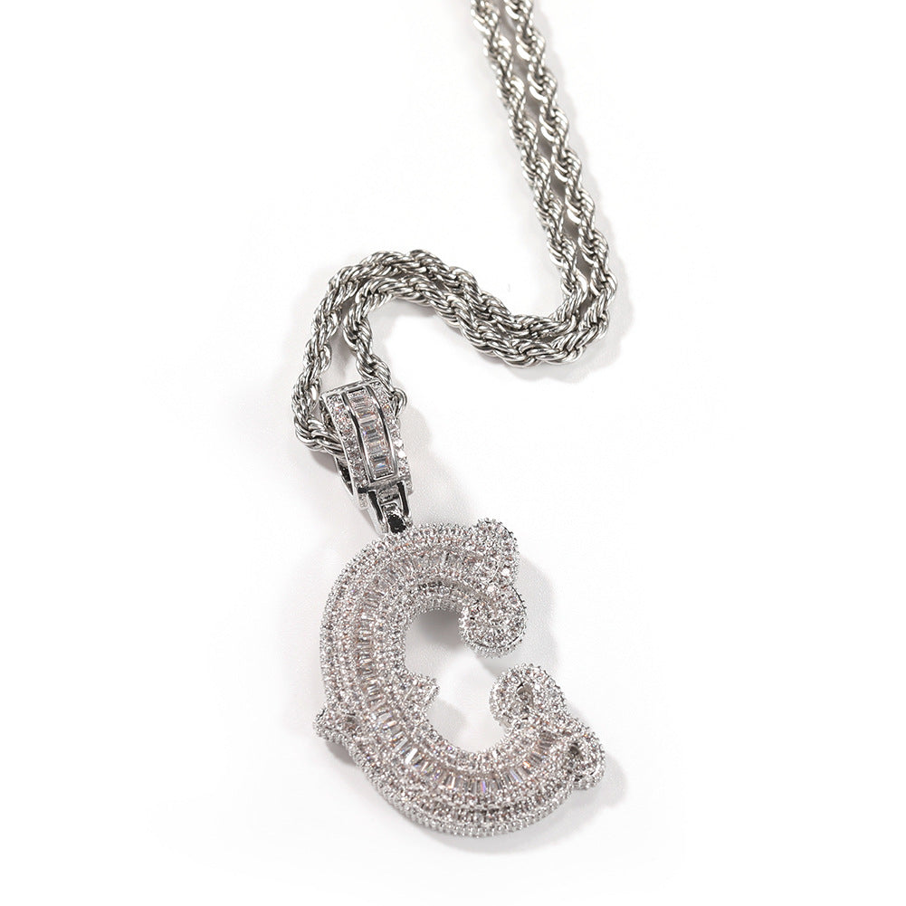 Hip-hop fully diamond-encrusted spiky rock sugar letter necklace - MERGE.DAY.1.FREESTYLE