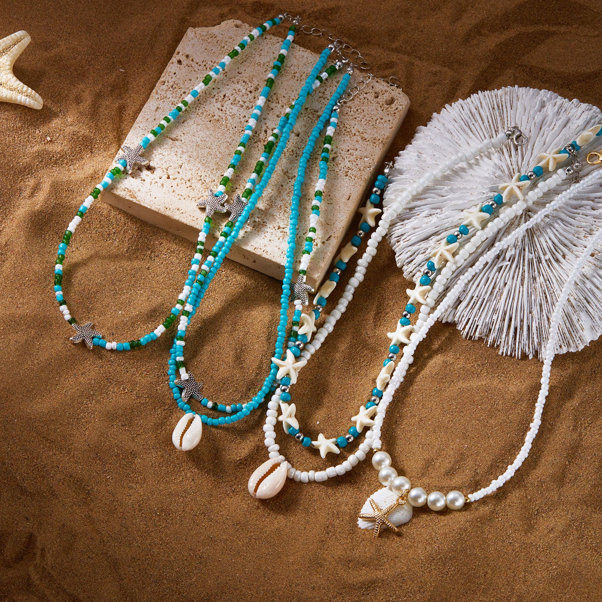 starfish necklace pearl multi-layer stacking necklace - MERGE.DAY.1.FREESTYLE