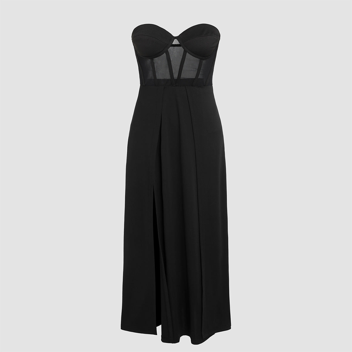 Slim Fit Bandeau Waist Mesh Slit Bandeau Dress - MERGE.DAY.1.FREESTYLE