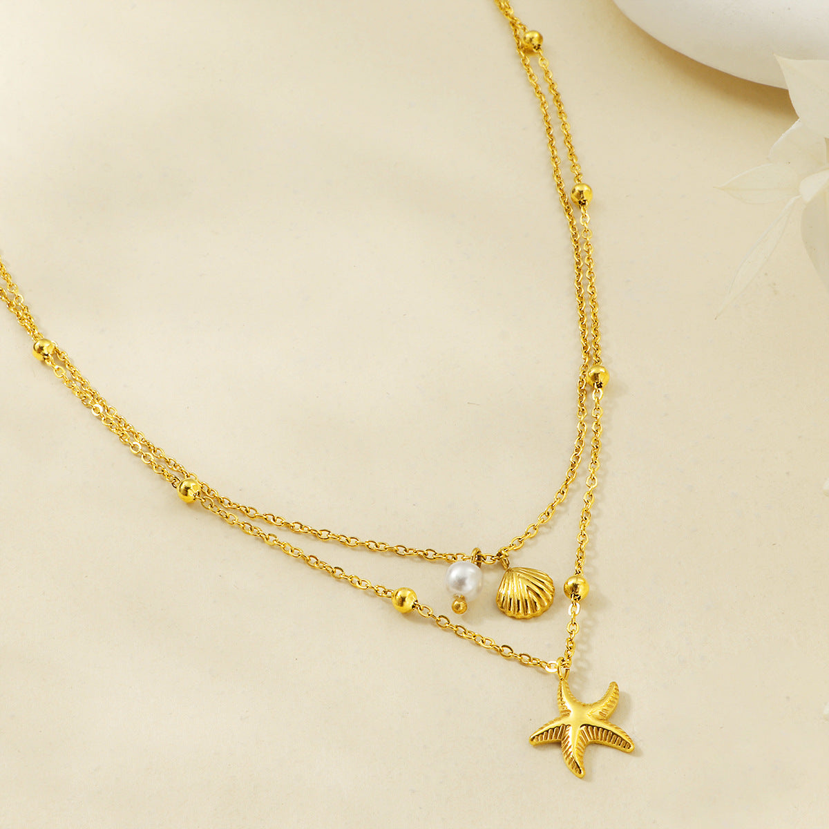 starfish necklace pearl double-layered necklace - MERGE.DAY.1.FREESTYLE