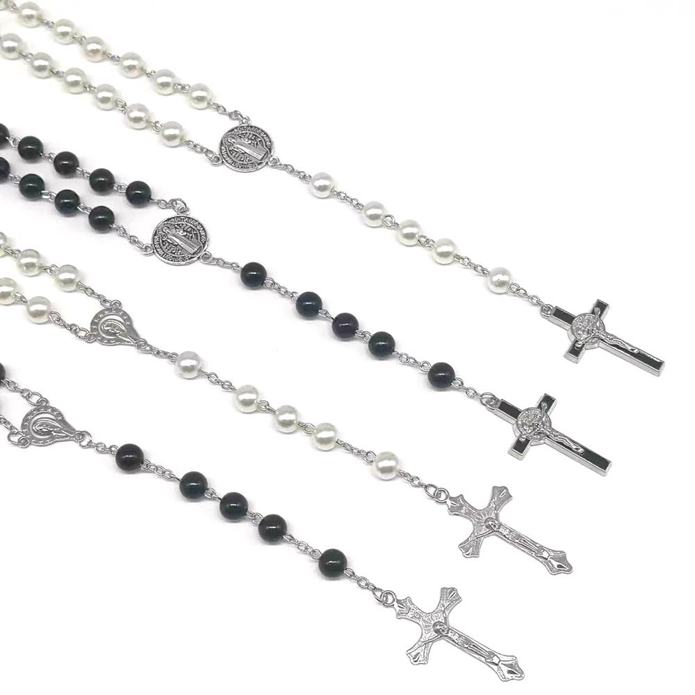 rosary necklace black and white round beads - MERGE.DAY.1.FREESTYLE
