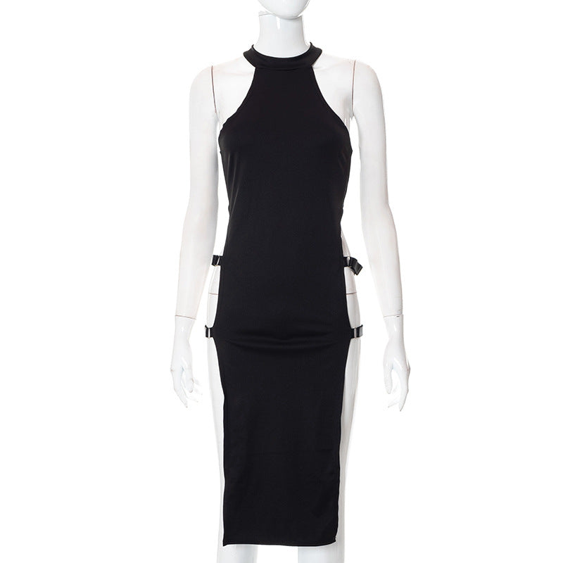Sleeveless Hollow Side Slit High Waist Women's Dress - MERGE.DAY.1.FREESTYLE