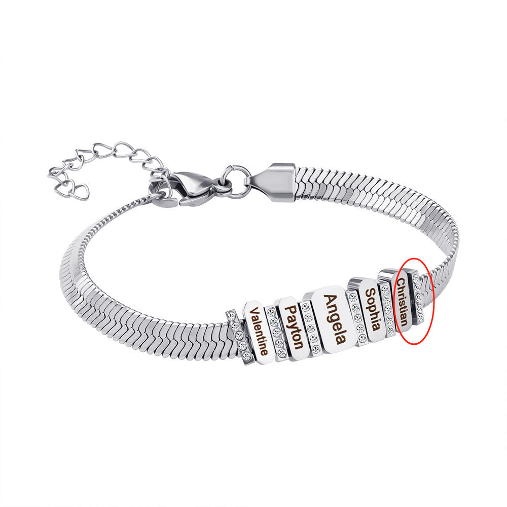 Flat snake bone chain diamond engraving bracelet - MERGE.DAY.1.FREESTYLE
