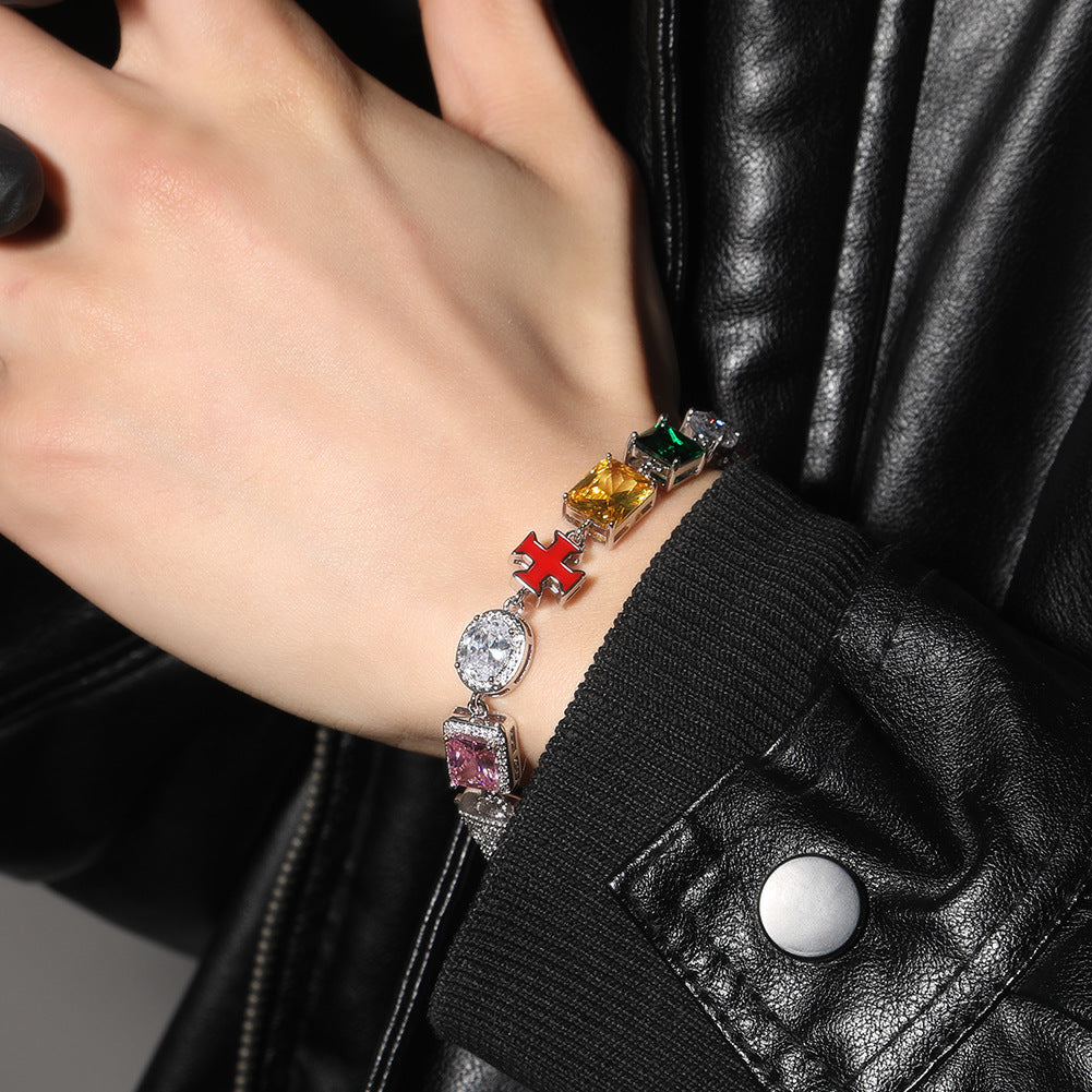 Hip-hop necklace with colorful zircon inlays and a square cross - MERGE.DAY.1.FREESTYLE