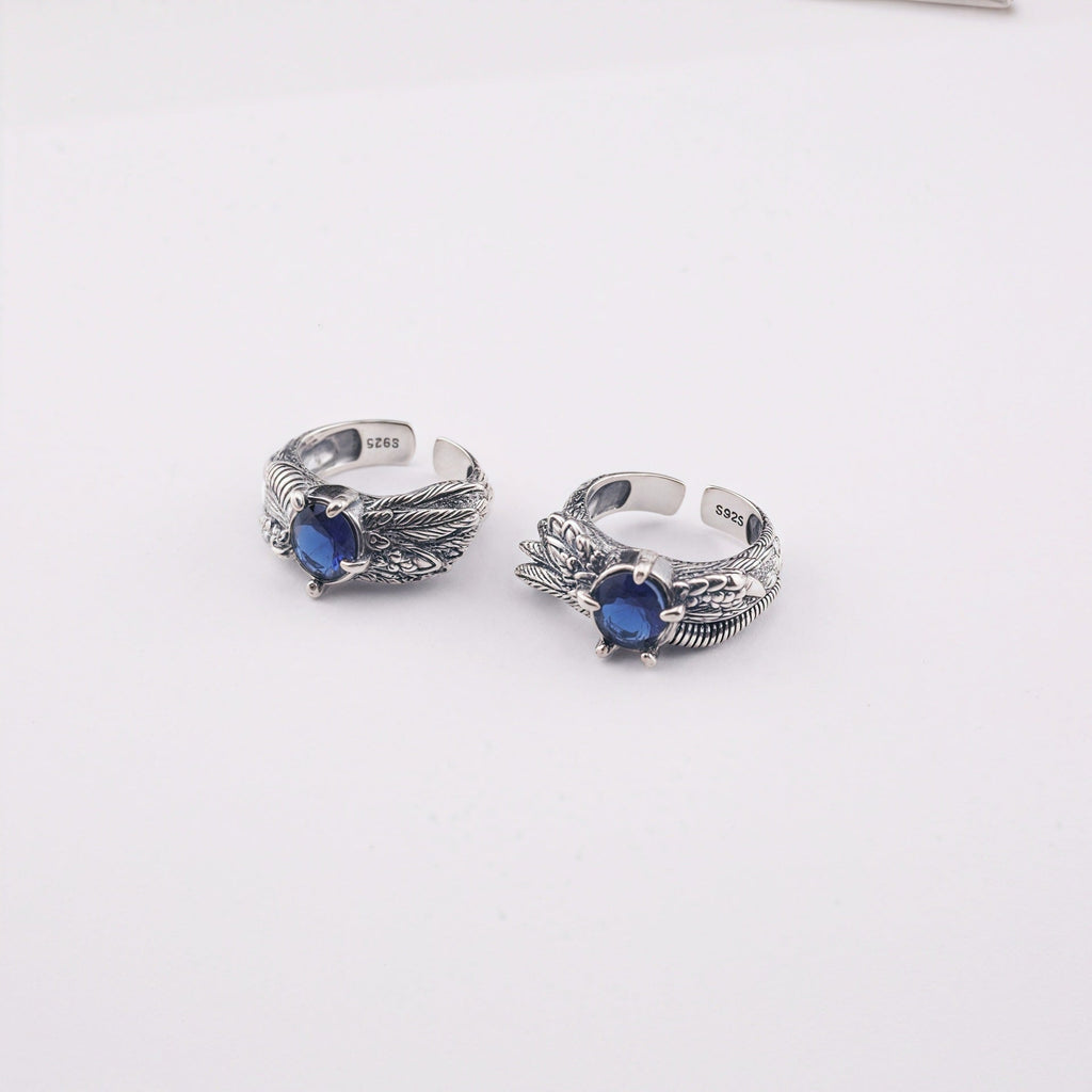 Retro feather sapphire open ring - MERGE.DAY.1.FREESTYLE