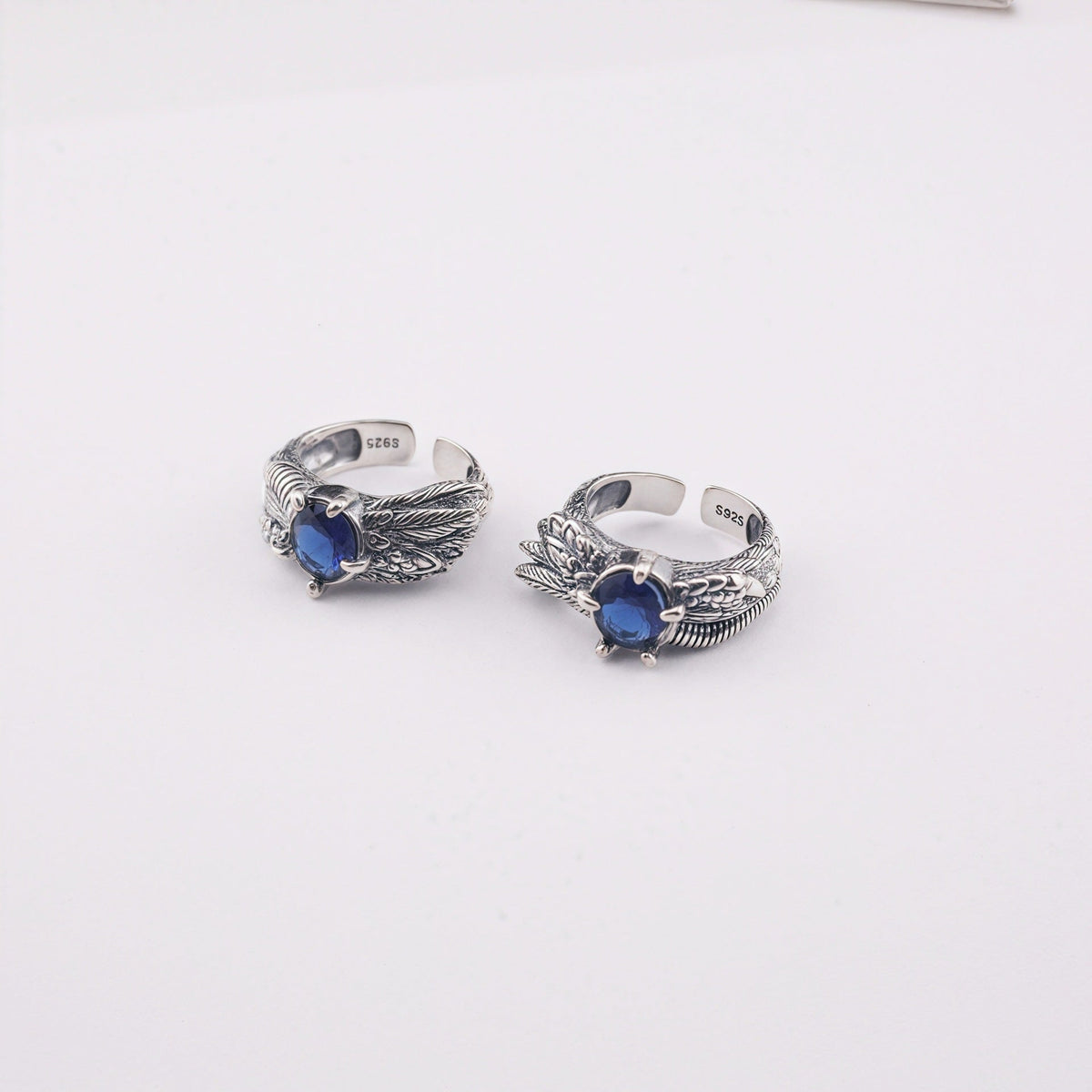 Retro feather sapphire open ring - MERGE.DAY.1.FREESTYLE
