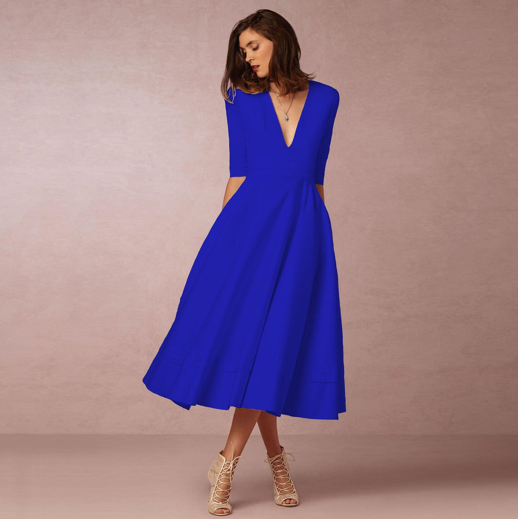 Women's Evening Dress Sexy Deep V Long Sleeve Dress - MERGE.DAY.1.FREESTYLE
