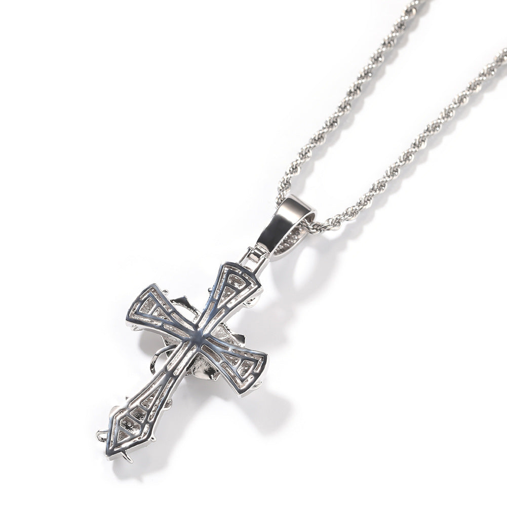 Hip-hop rose cross necklace with 5A zircon inlay - MERGE.DAY.1.FREESTYLE