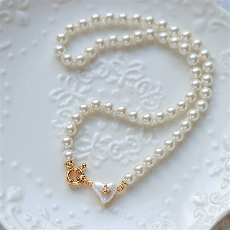 Women's retro heart pearl necklace clavicle chain - MERGE.DAY.1.FREESTYLE