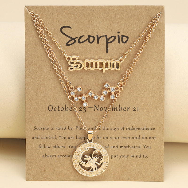 Zodiac Necklace Vintage English Star Image Pendant Three Piece Jewelry Set - MERGE.DAY.1.FREESTYLE