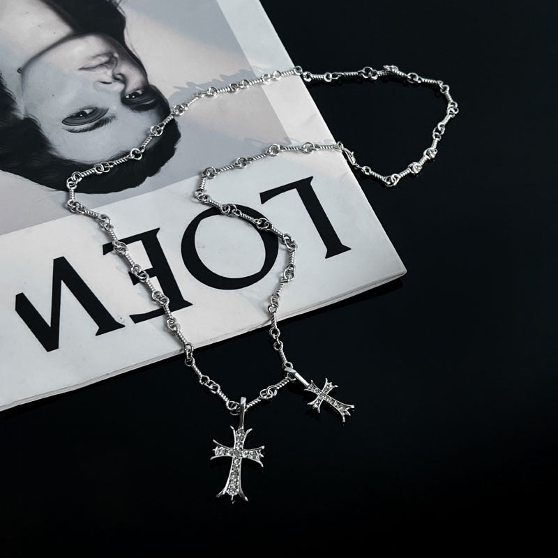 Double Cross Diamond Necklace Hip Hop Pendant - MERGE.DAY.1.FREESTYLE