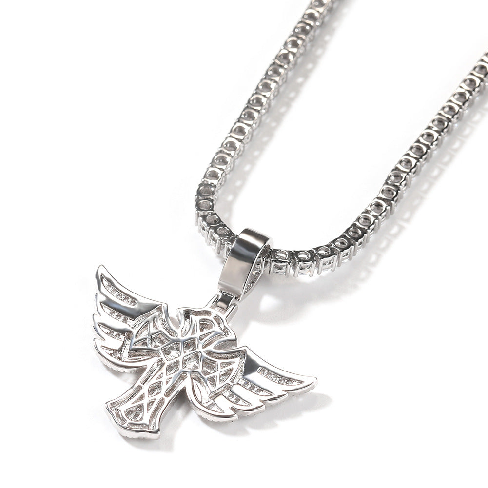 Angel Wings Cross Diamond Pendant - MERGE.DAY.1.FREESTYLE