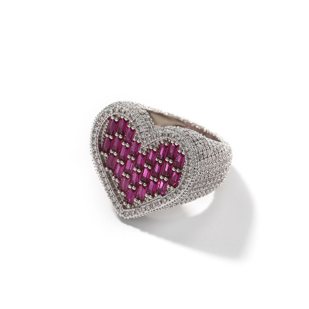 Hip-hop T-square heart-shaped zircon ring - MERGE.DAY.1.FREESTYLE