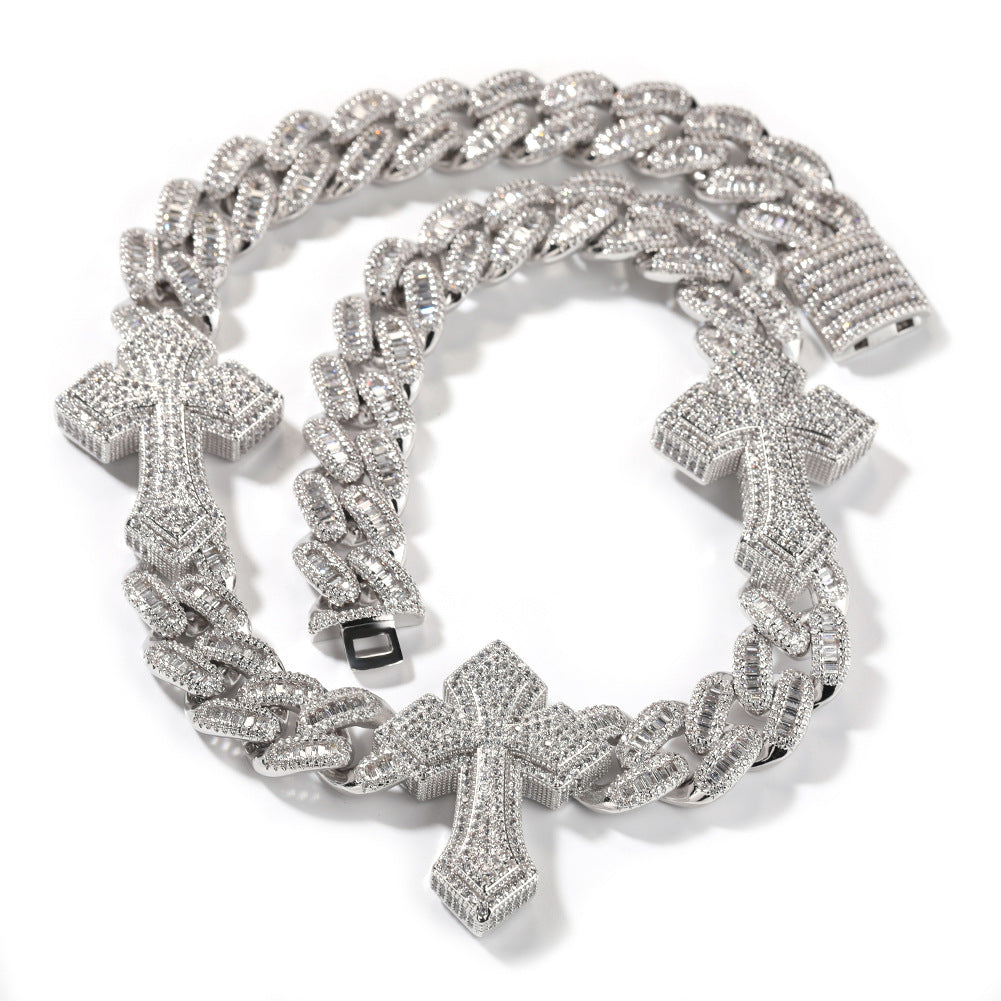 cuban link chain cross tennis necklace - MERGE.DAY.1.FREESTYLE