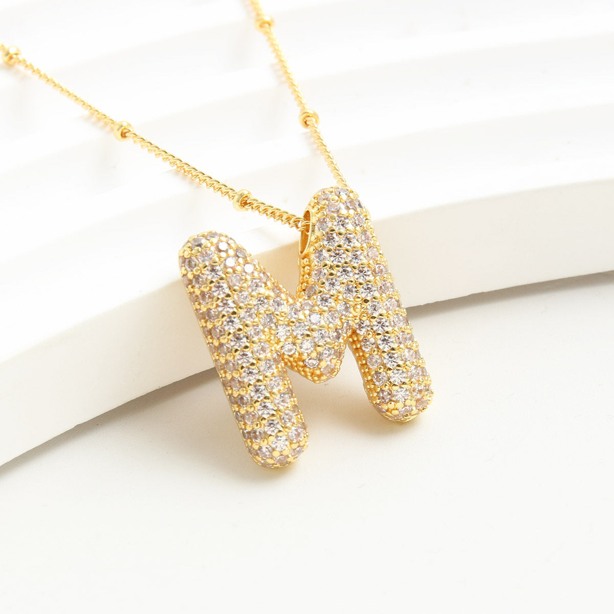 Bubble Initial Necklace 14k Gold Plated Cubic Zirconia - MERGE.DAY.1.FREESTYLE