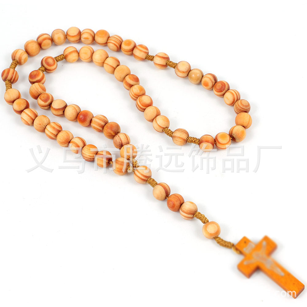 rosary necklace wooden beads cross necklace - MERGE.DAY.1.FREESTYLE