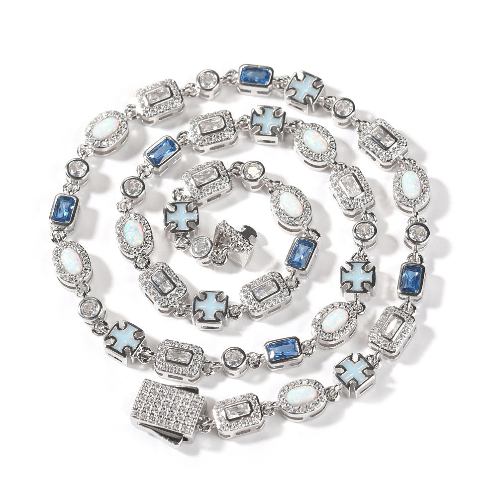 6mm blue colored gemstone bracelet with diamonds - MERGE.DAY.1.FREESTYLE