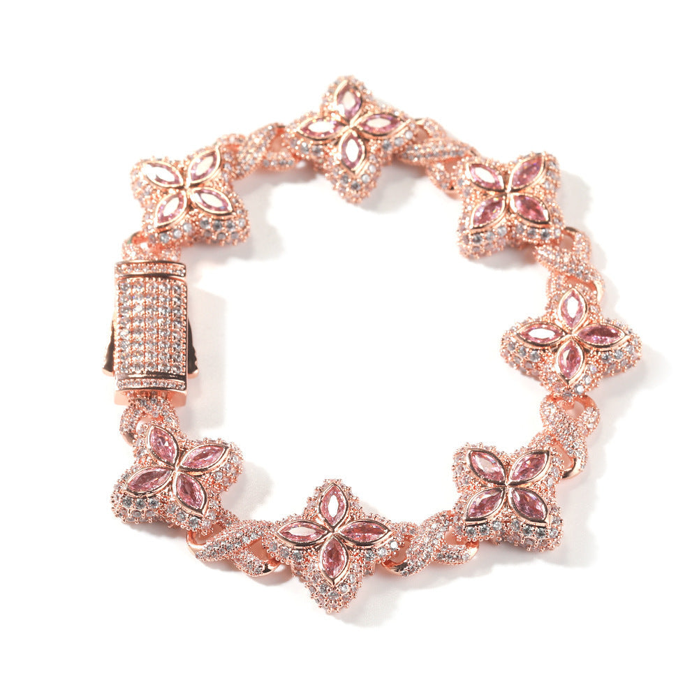 Hip-hop zircon colored infinite four-leaf clover bracelet - MERGE.DAY.1.FREESTYLE