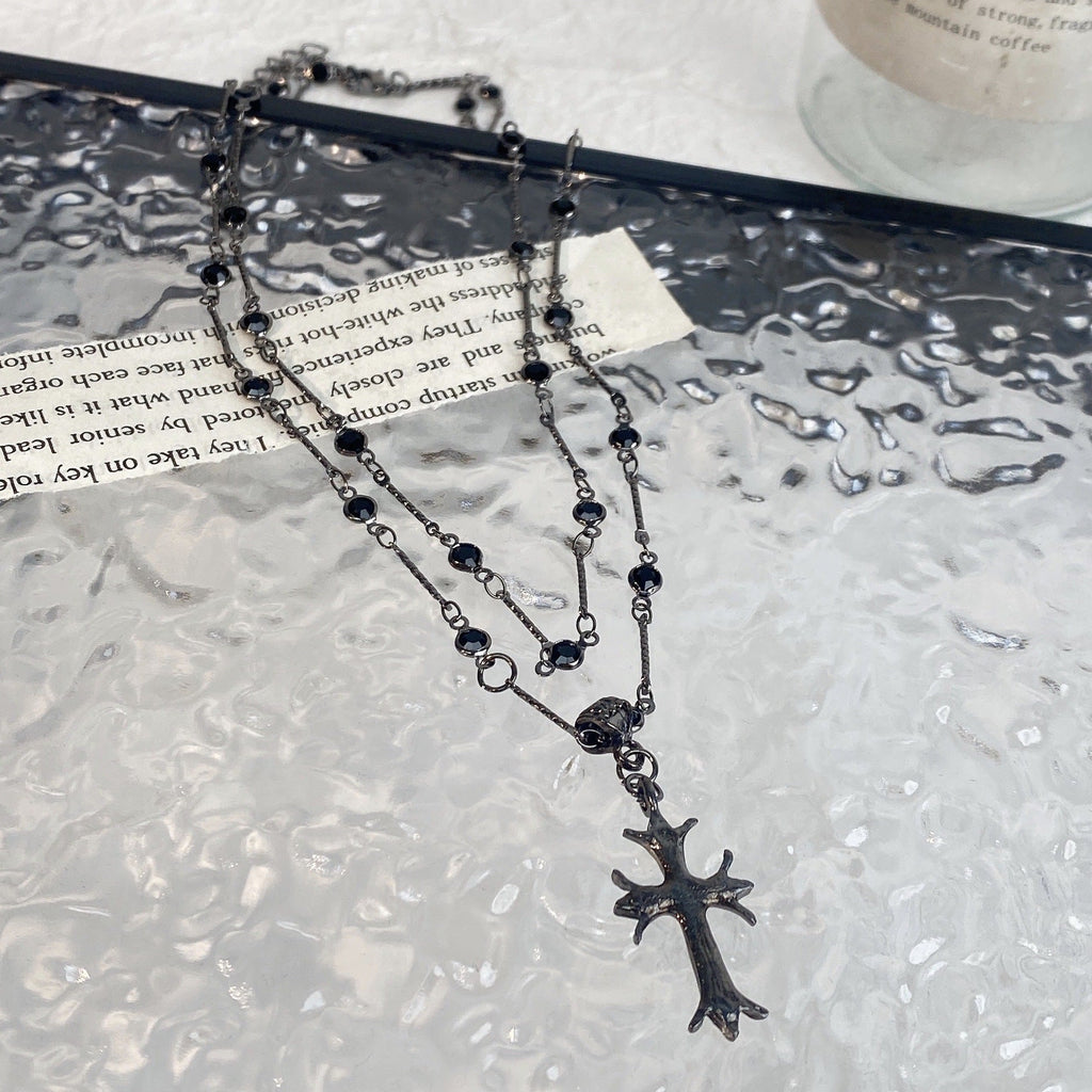 Dark Hot Girl Cross Double Layer Necklace - MERGE.DAY.1.FREESTYLE