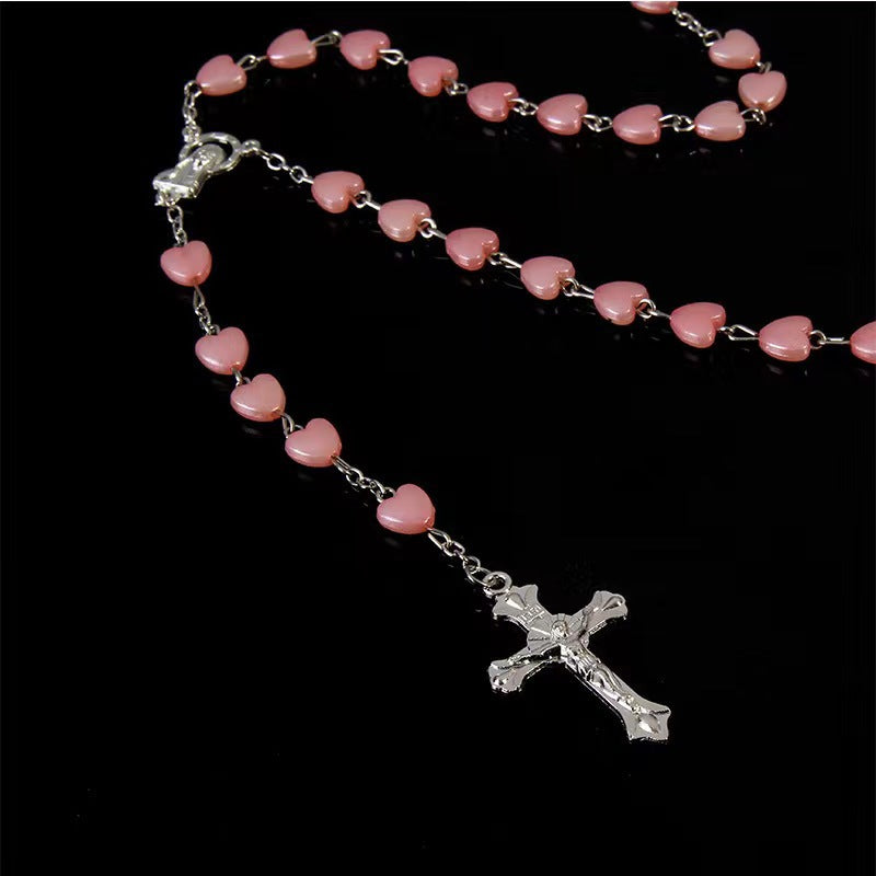 Heart-shaped pink rosary necklace - MERGE.DAY.1.FREESTYLE