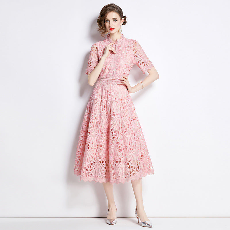 French lace round neck dress - MERGE.DAY.1.FREESTYLE