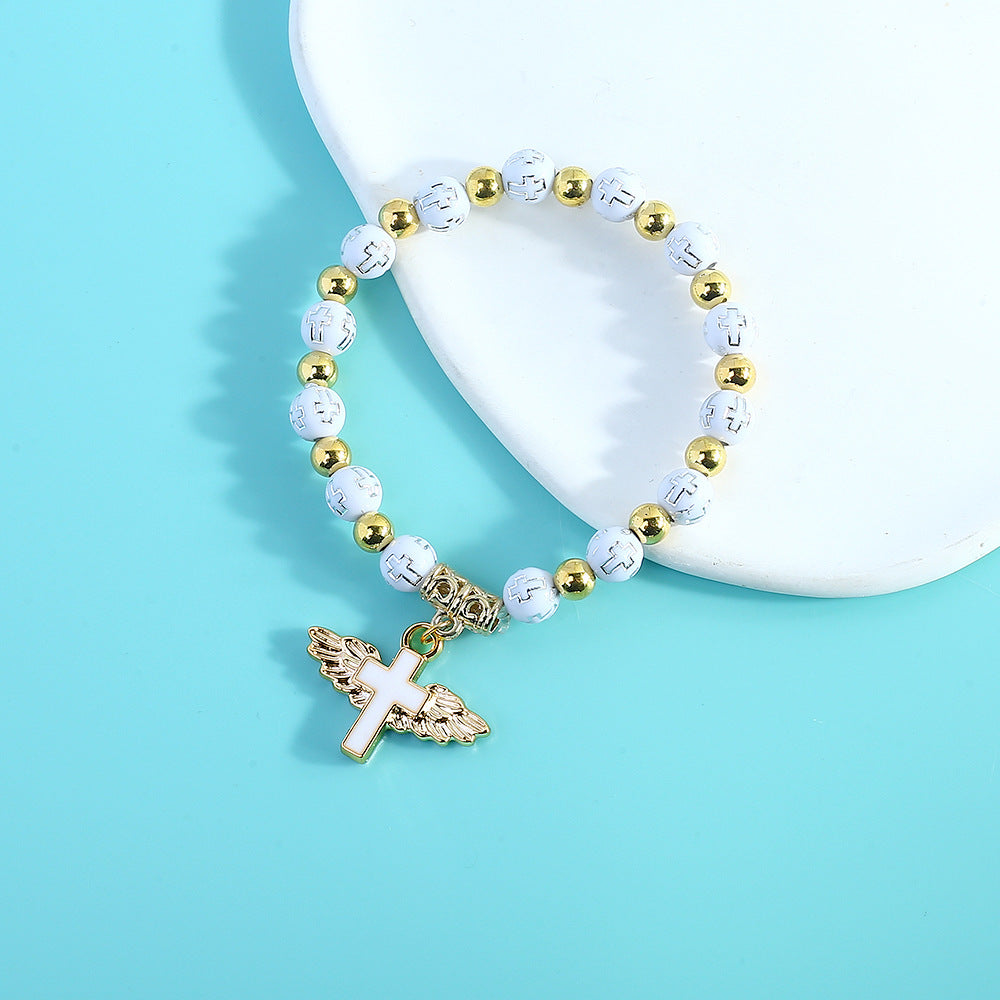 rosary bracelet acrylic cross angel hand jewelry - MERGE.DAY.1.FREESTYLE