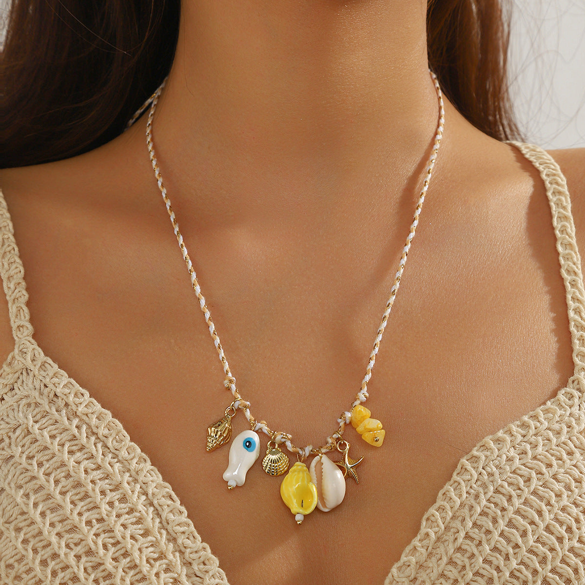 starfish shell necklace colorful rope braided ceramic necklace - MERGE.DAY.1.FREESTYLE