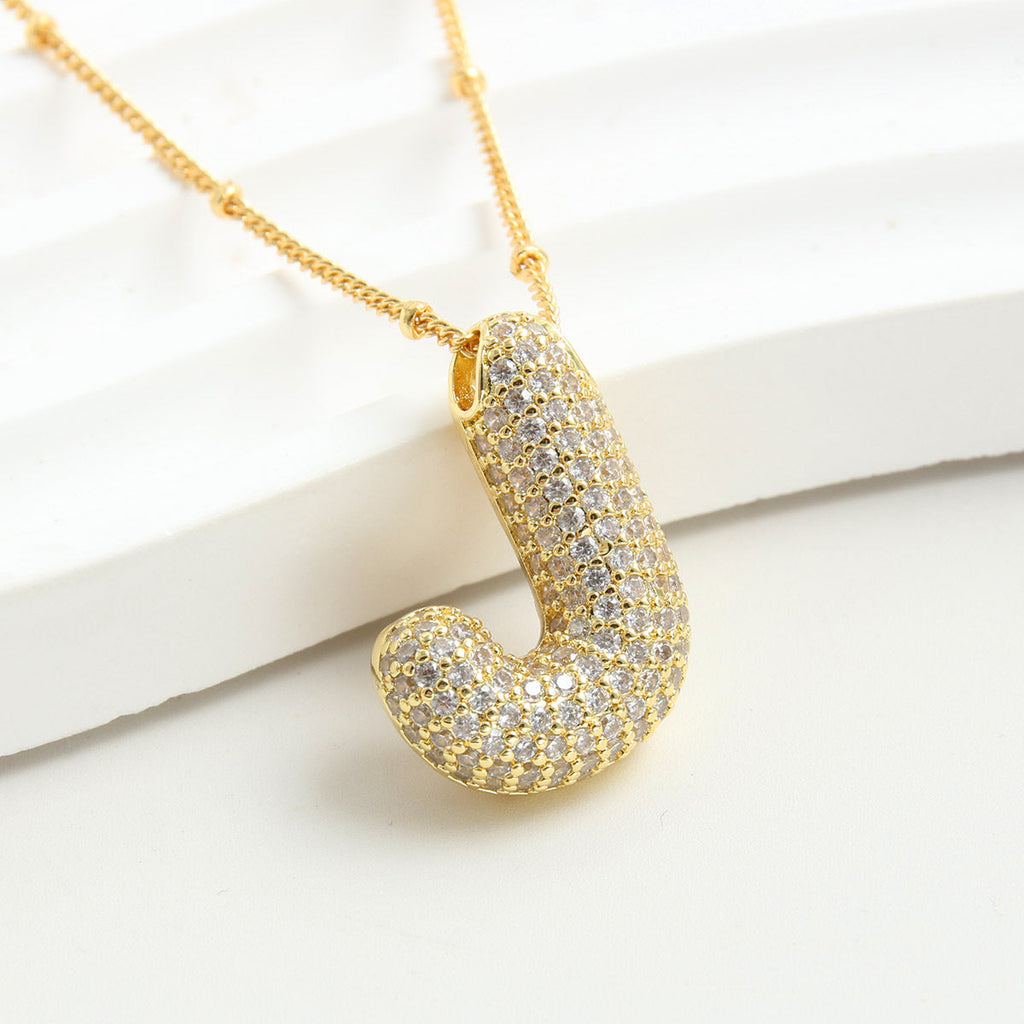 Bubble Initial Necklace 14k Gold Plated Cubic Zirconia - MERGE.DAY.1.FREESTYLE
