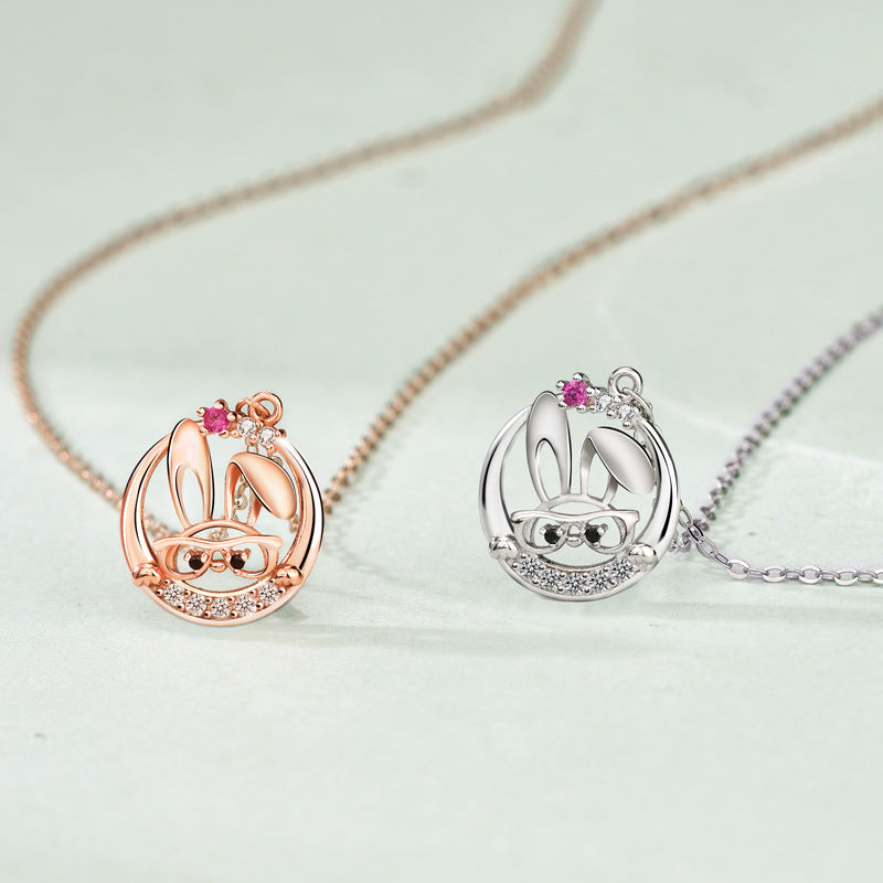 Cute Rabbit Inlaid Zircon Necklace Sterling Silver 925 Personality Clavicle Chain - MERGE.DAY.1.FREESTYLE