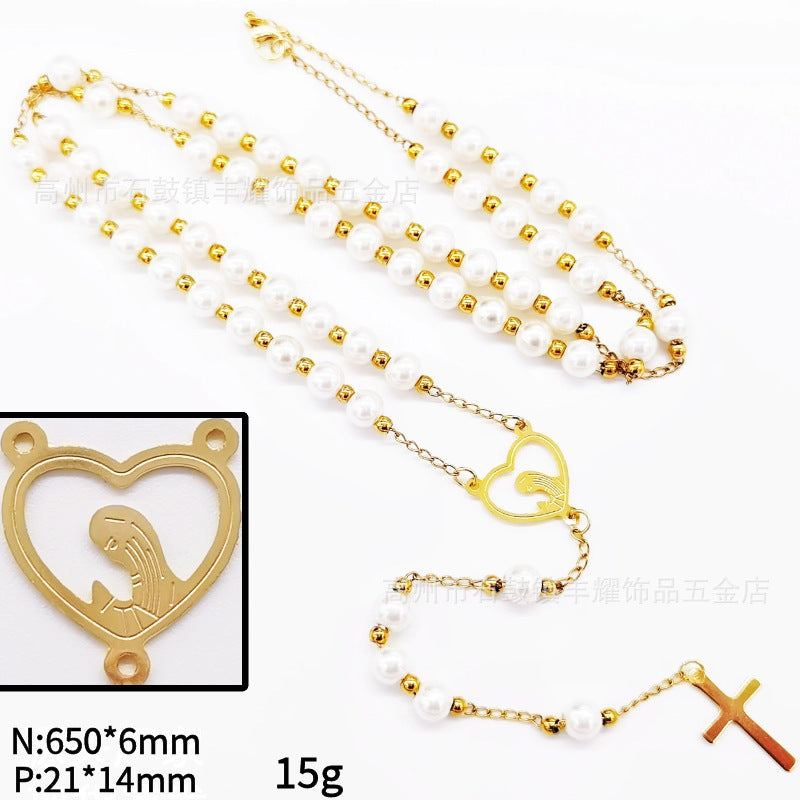 rosary necklace 6mm cross necklace - MERGE.DAY.1.FREESTYLE