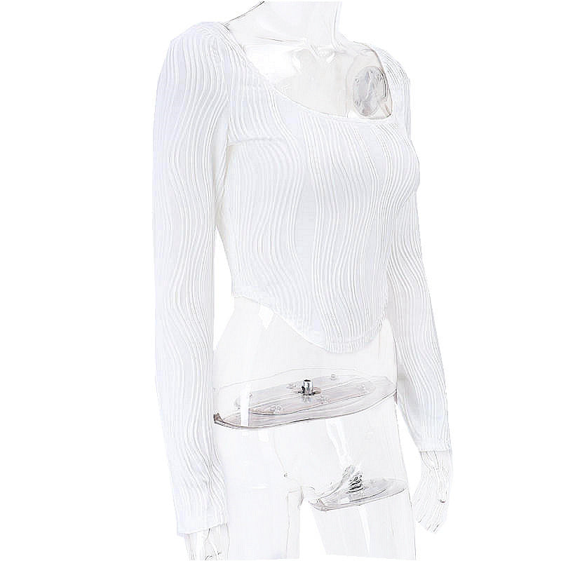 Autumn & Winter long-sleeved U-neck water ripple slim fit top T-shirt - MERGE.DAY.1.FREESTYLE