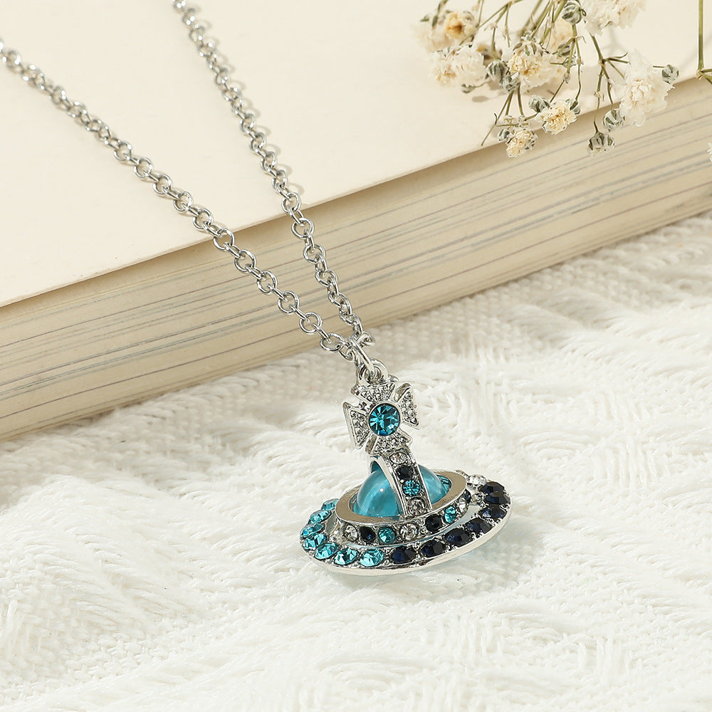 Saturn necklace, teardrop colored diamond earrings, Saturn earrings - MERGE.DAY.1.FREESTYLE