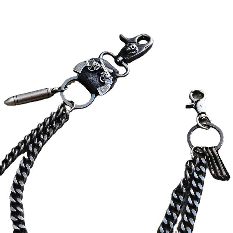 Punk double gun bullet pendant cowhide metal thick trouser chain - MERGE.DAY.1.FREESTYLE