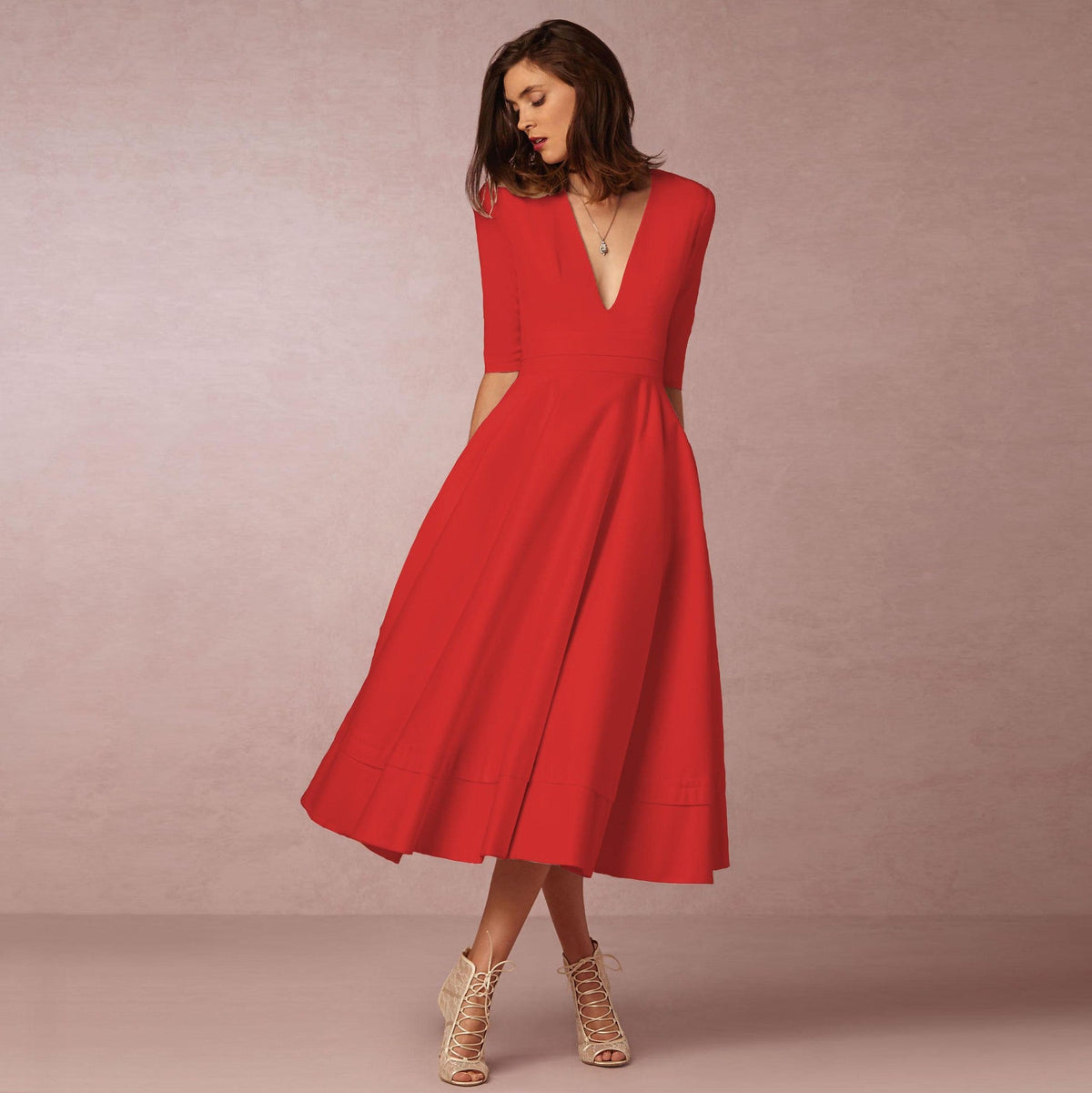 Women's Evening Dress Sexy Deep V Long Sleeve Dress - MERGE.DAY.1.FREESTYLE